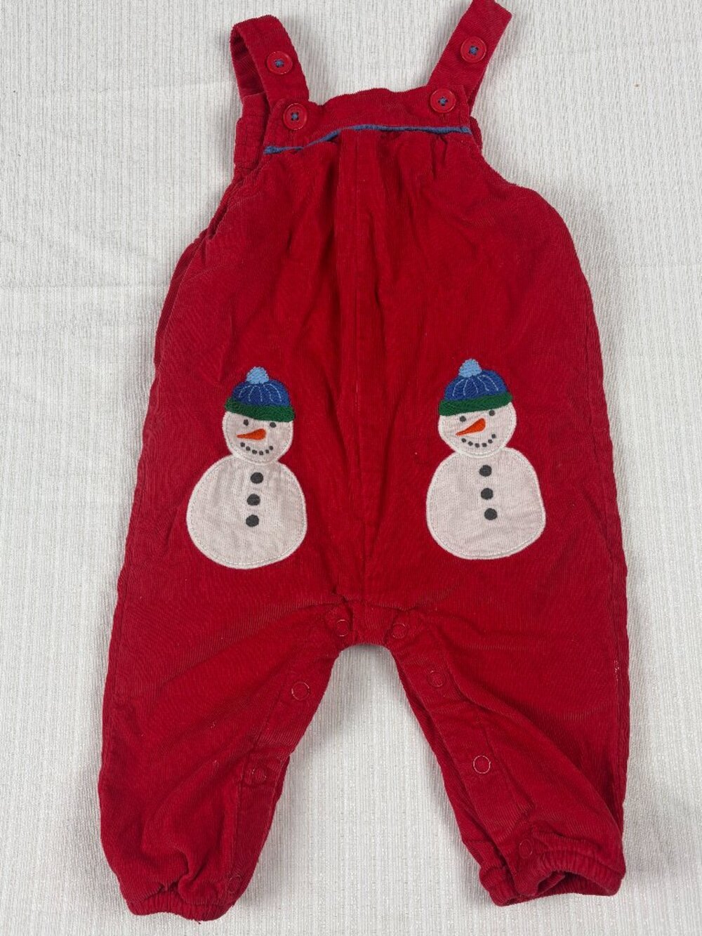 Baby Boden Baby Red Corduroy Snowman Applique Overalls Dungarees Size 6-9 Month